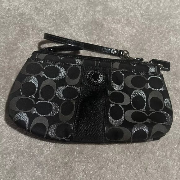 Coach Handbags - Black and Silver Glitter Stitching Coach Wristlet Purse